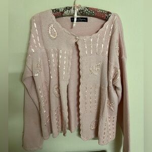 Pink Embroidered Women's Sweater Vintage Cardigan Womens Large
